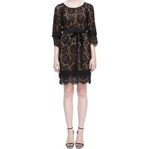 MICHAEL KORS COLLECTION Tie-Waist Scalloped Black Lace Dress